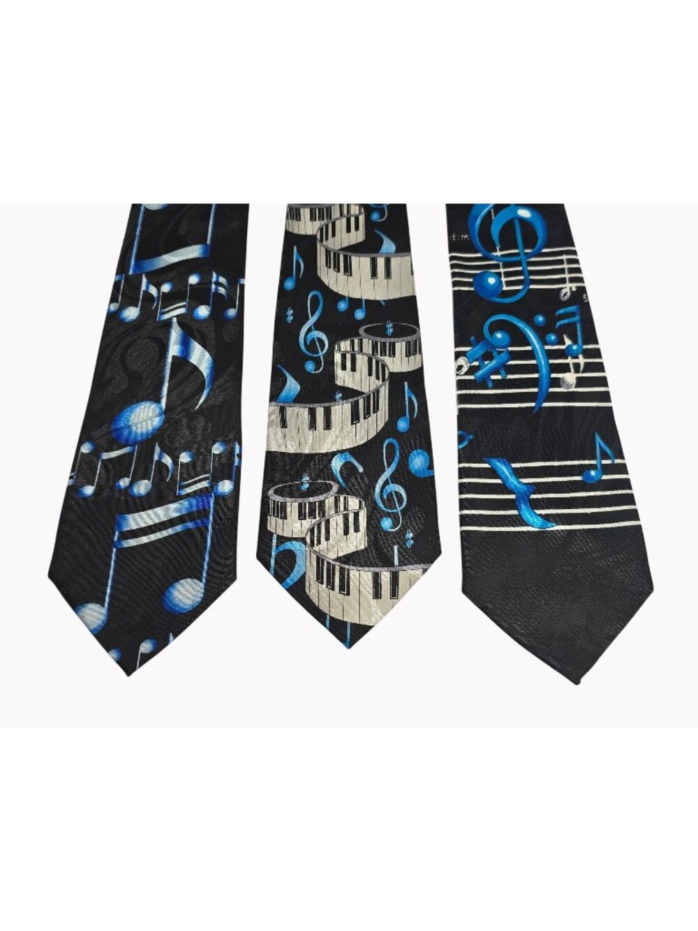 Steven Harris Handmade Mens Neckties Lot of 3 Music Notes Piano Keys Black Blue